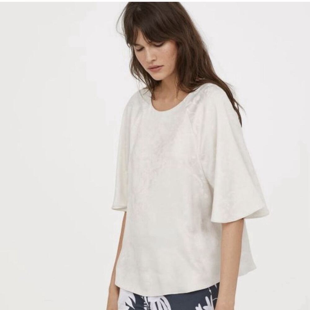H&M Anna Glover Blouse Size 4 Small Ivory Angel Wing Floral Romantic Boho Top